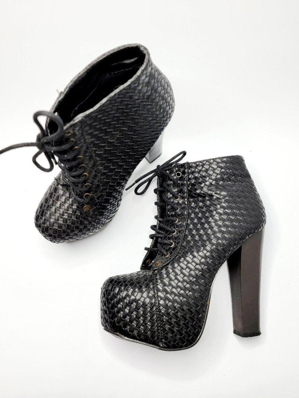 Hot Girls Size 5.5 Faux Leather Black Heel Boots Platform